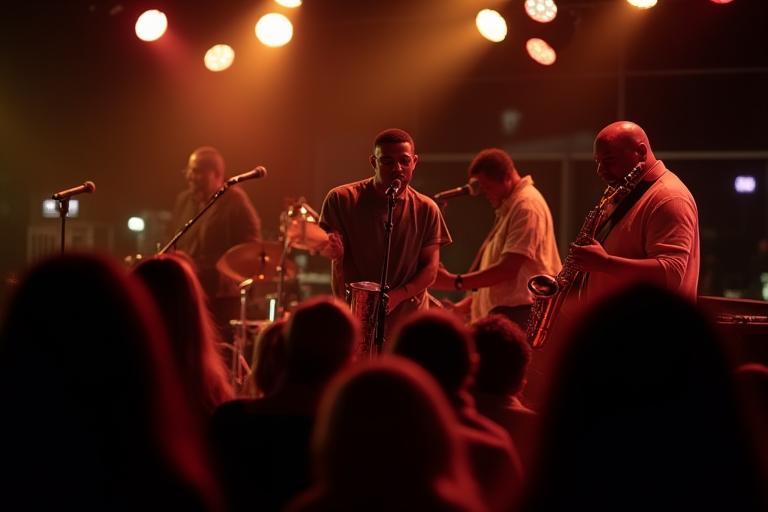 Band speelt swingende jazz op boutique-evenement